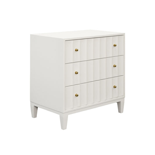 Worlds Away - Three Drawer Side Table With Fluted Detail In Matte White Lacquer - CARMACK WH view 1