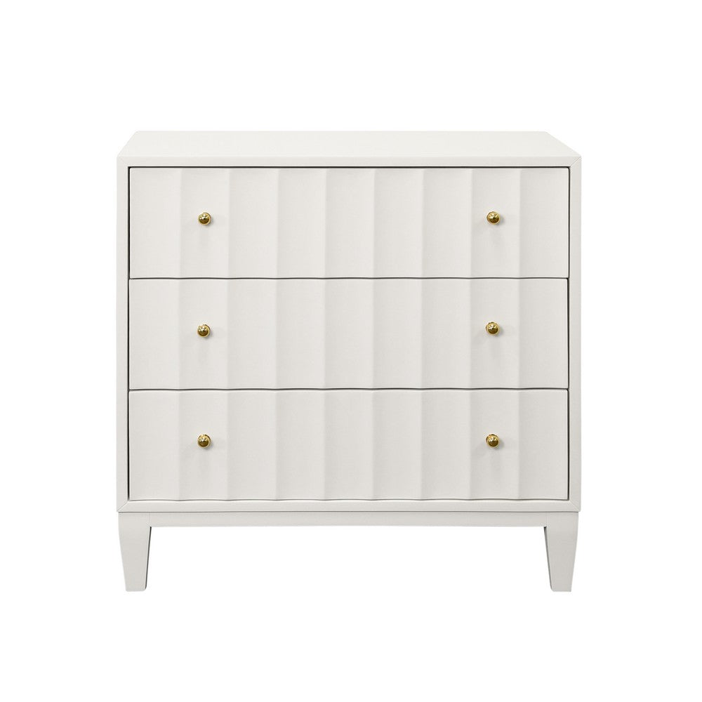 Worlds Away - Three Drawer Side Table With Fluted Detail In Matte White Lacquer - CARMACK WH view 2