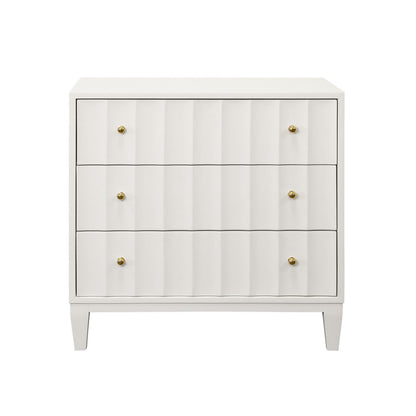 Worlds Away - Three Drawer Side Table With Fluted Detail In Matte White Lacquer - CARMACK WH view 2