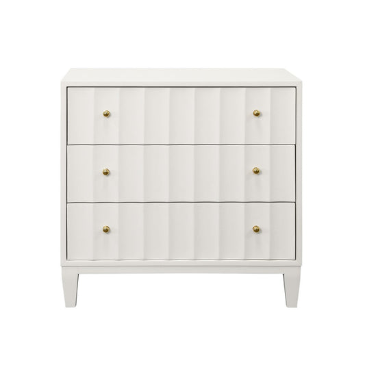 Worlds Away - Three Drawer Side Table With Fluted Detail In Matte White Lacquer - CARMACK WH view 2