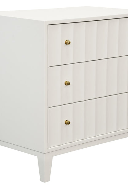 Worlds Away - Three Drawer Side Table With Fluted Detail In Matte White Lacquer - CARMACK WH view 3
