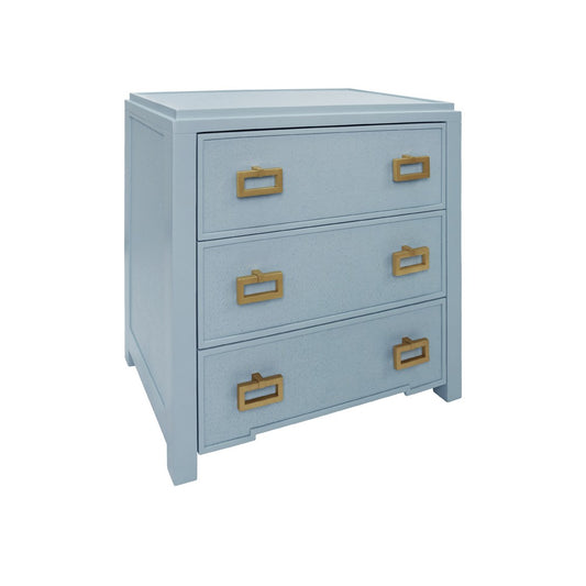 Worlds Away - Three Drawer Side Table With Matte Light Blue Frame And Light Blue Grasscloth Drawer Fronts - RADLEY LB view 1
