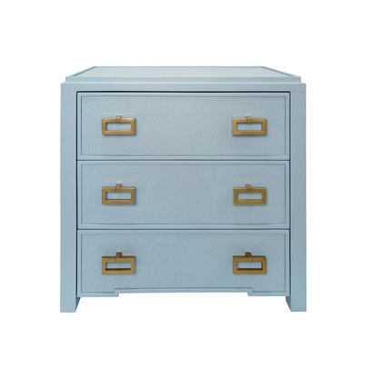 Worlds Away - Three Drawer Side Table With Matte Light Blue Frame And Light Blue Grasscloth Drawer Fronts - RADLEY LB view 2