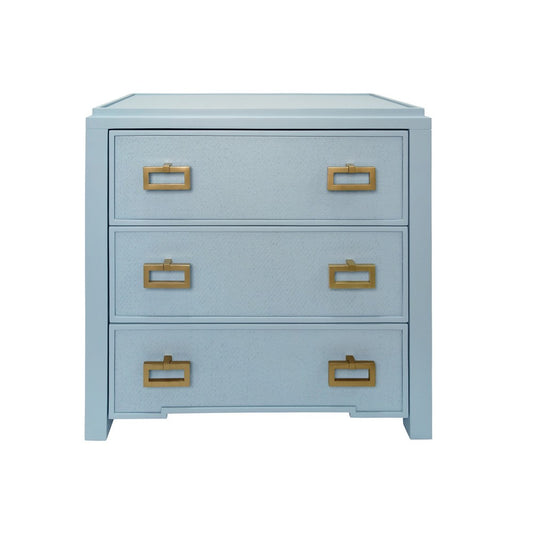 Worlds Away - Three Drawer Side Table With Matte Light Blue Frame And Light Blue Grasscloth Drawer Fronts - RADLEY LB view 2