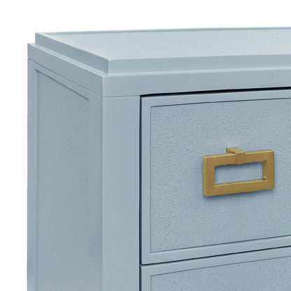 Worlds Away - Three Drawer Side Table With Matte Light Blue Frame And Light Blue Grasscloth Drawer Fronts - RADLEY LB view 3