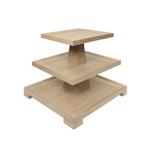 Worlds Away - Three Tier Center Column Side Table In Cerused Oak - TATIANA CO view 1