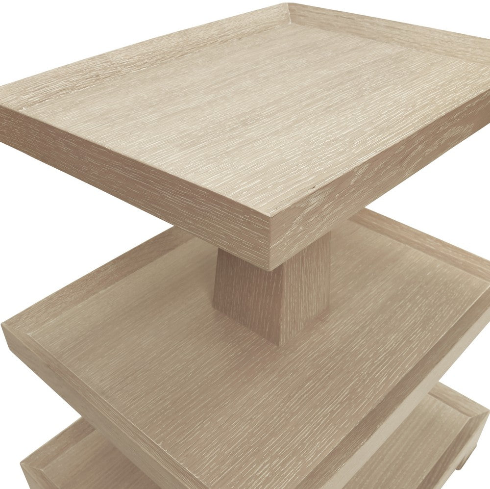 Worlds Away - Three Tier Center Column Side Table In Cerused Oak - TATIANA CO view 3