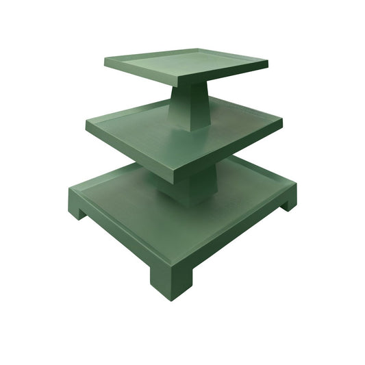 Worlds Away - Three Tier Center Column Side Table In Textured Green Linen - TATIANA GR view 1
