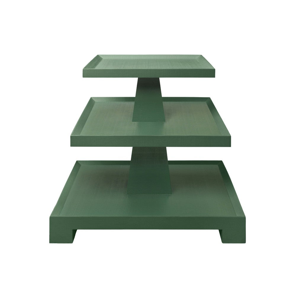 Worlds Away - Three Tier Center Column Side Table In Textured Green Linen - TATIANA GR view 2