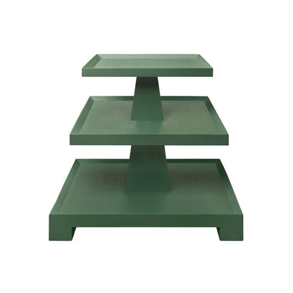 Worlds Away - Three Tier Center Column Side Table In Textured Green Linen - TATIANA GR view 2
