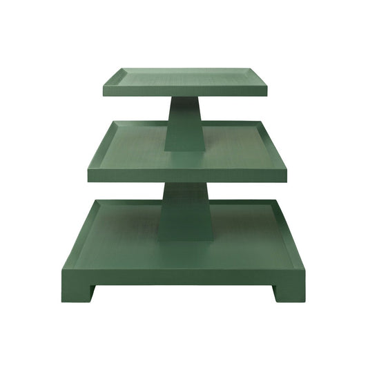 Worlds Away - Three Tier Center Column Side Table In Textured Green Linen - TATIANA GR view 2