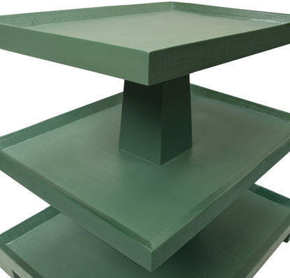 Worlds Away - Three Tier Center Column Side Table In Textured Green Linen - TATIANA GR view 3