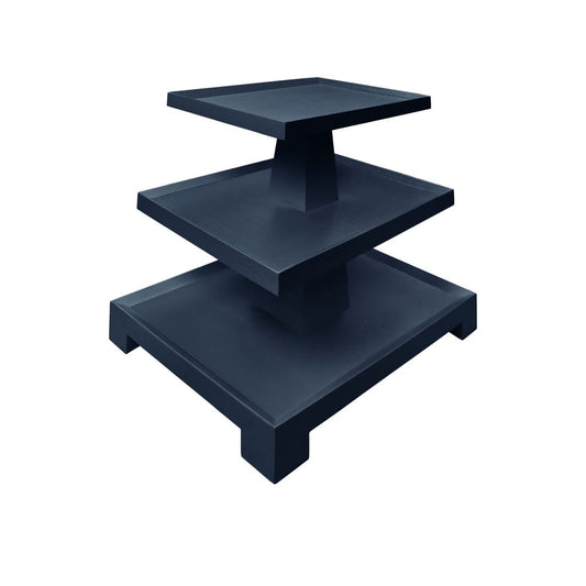 Worlds Away - Three Tier Center Column Side Table In Textured Navy Linen - TATIANA NVY view 1