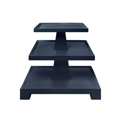 Worlds Away - Three Tier Center Column Side Table In Textured Navy Linen - TATIANA NVY view 2