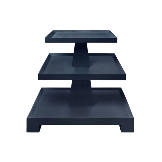Worlds Away - Three Tier Center Column Side Table In Textured Navy Linen - TATIANA NVY view 2