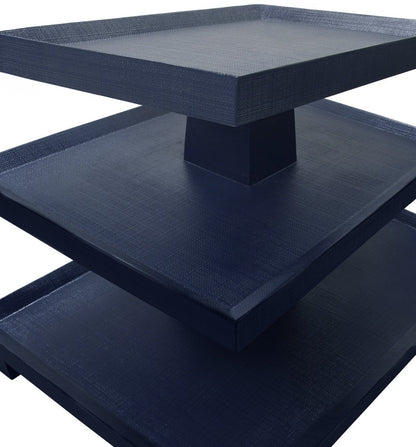 Worlds Away - Three Tier Center Column Side Table In Textured Navy Linen - TATIANA NVY view 3