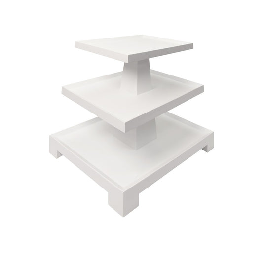 Worlds Away - Three Tier Center Column Side Table In Textured White Linen - TATIANA WH view 1