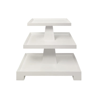 Worlds Away - Three Tier Center Column Side Table In Textured White Linen - TATIANA WH view 2