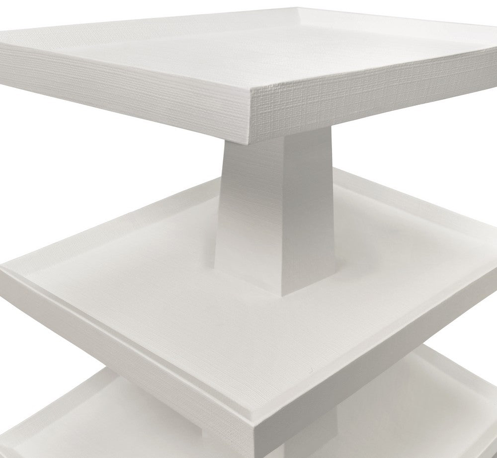 Worlds Away - Three Tier Center Column Side Table In Textured White Linen - TATIANA WH view 3