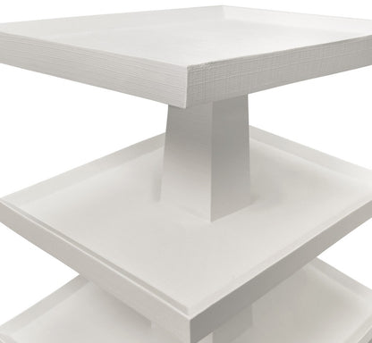 Worlds Away - Three Tier Center Column Side Table In Textured White Linen - TATIANA WH view 3