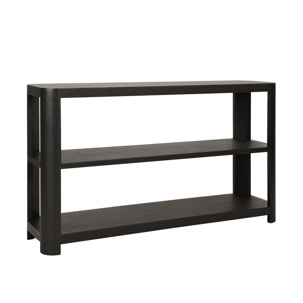 Worlds Away - Three Tier Console With Curved Corners In Black Painted Grasscloth - EMERY BLK view 1