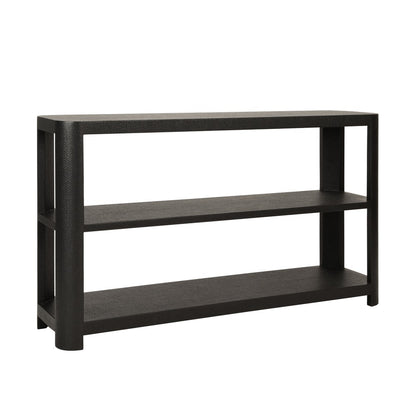 Worlds Away - Three Tier Console With Curved Corners In Black Painted Grasscloth - EMERY BLK view 1