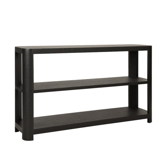 Worlds Away - Three Tier Console With Curved Corners In Black Painted Grasscloth - EMERY BLK view 1
