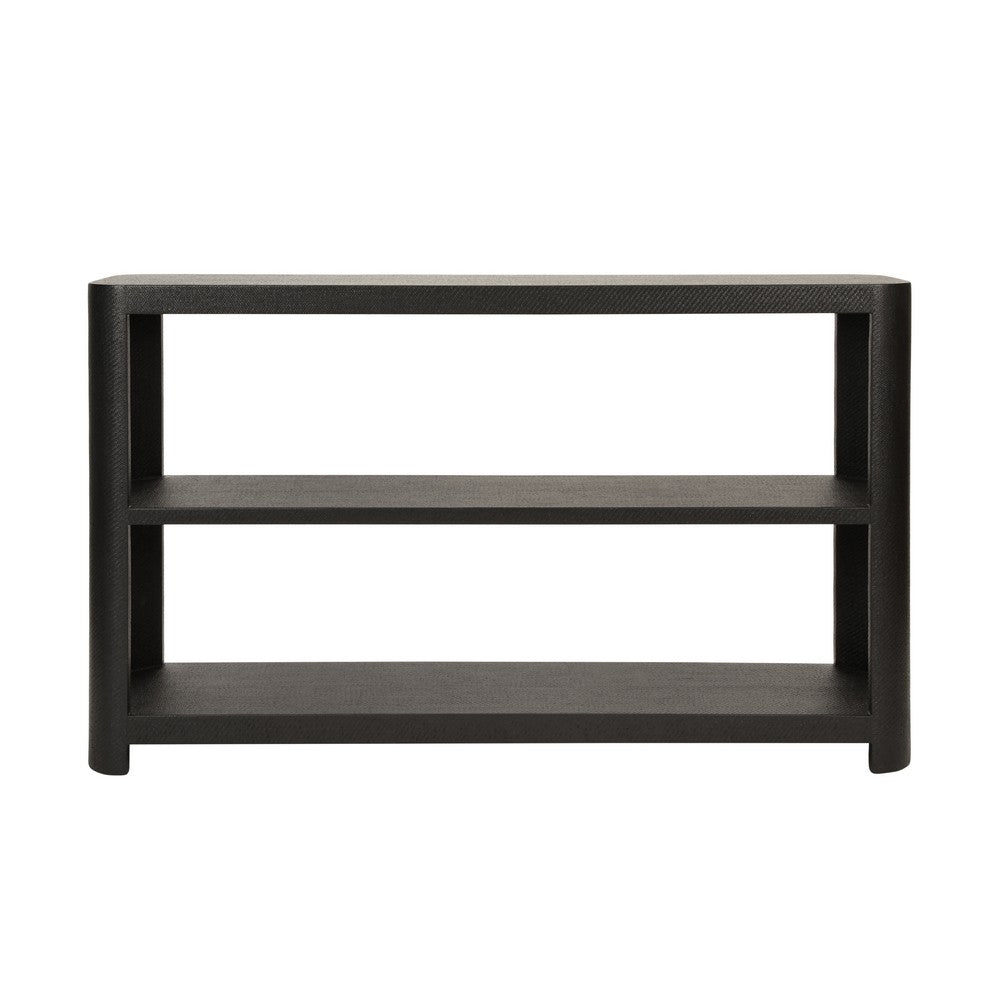 Worlds Away - Three Tier Console With Curved Corners In Black Painted Grasscloth - EMERY BLK view 2