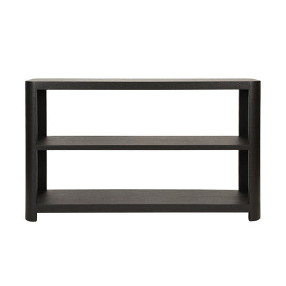 Worlds Away - Three Tier Console With Curved Corners In Black Painted Grasscloth - EMERY BLK view 2
