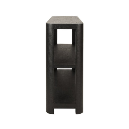 Worlds Away - Three Tier Console With Curved Corners In Black Painted Grasscloth - EMERY BLK view 3