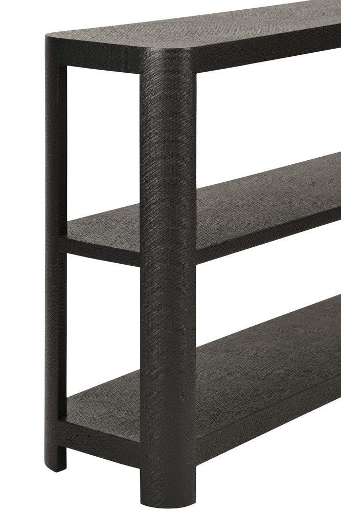 Worlds Away - Three Tier Console With Curved Corners In Black Painted Grasscloth - EMERY BLK view 4