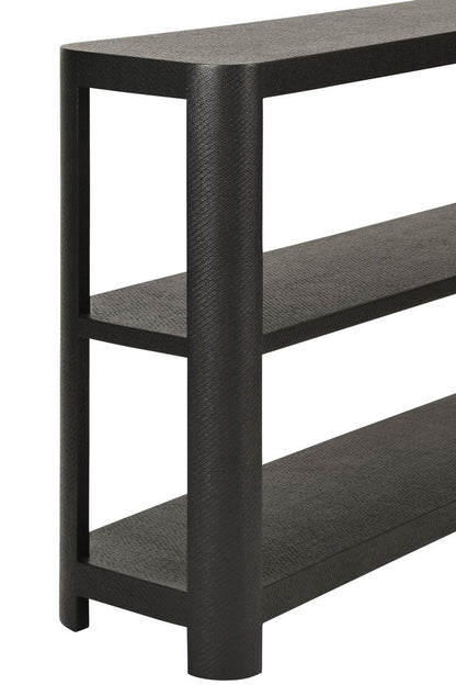 Worlds Away - Three Tier Console With Curved Corners In Black Painted Grasscloth - EMERY BLK view 4