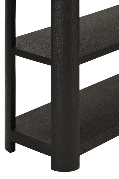 Worlds Away - Three Tier Console With Curved Corners In Black Painted Grasscloth - EMERY BLK view 5
