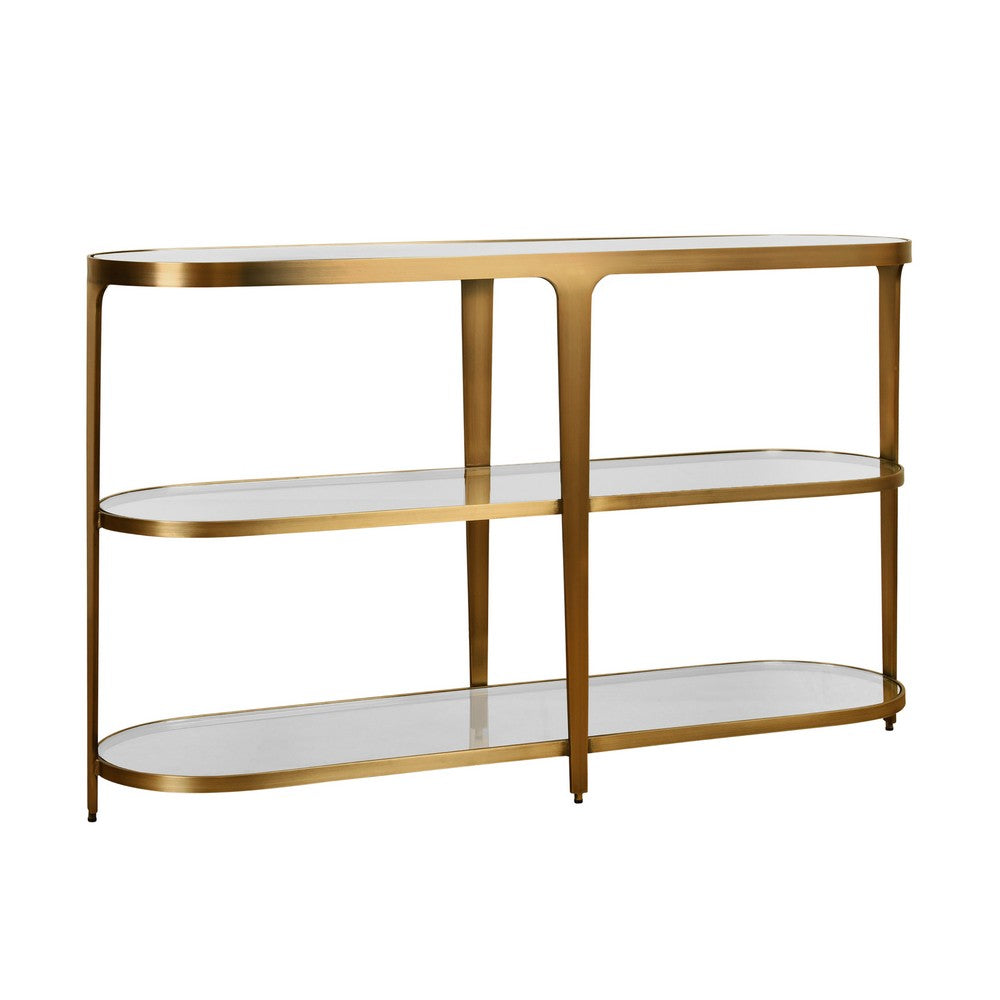 Worlds Away - Three Tier Glass Top Racetrack Console In Antique Brass - ADDISON ABR view 1