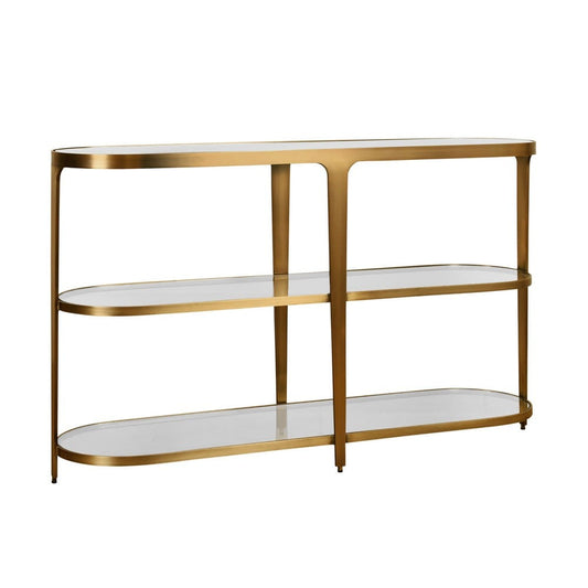 Worlds Away - Three Tier Glass Top Racetrack Console In Antique Brass - ADDISON ABR view 1