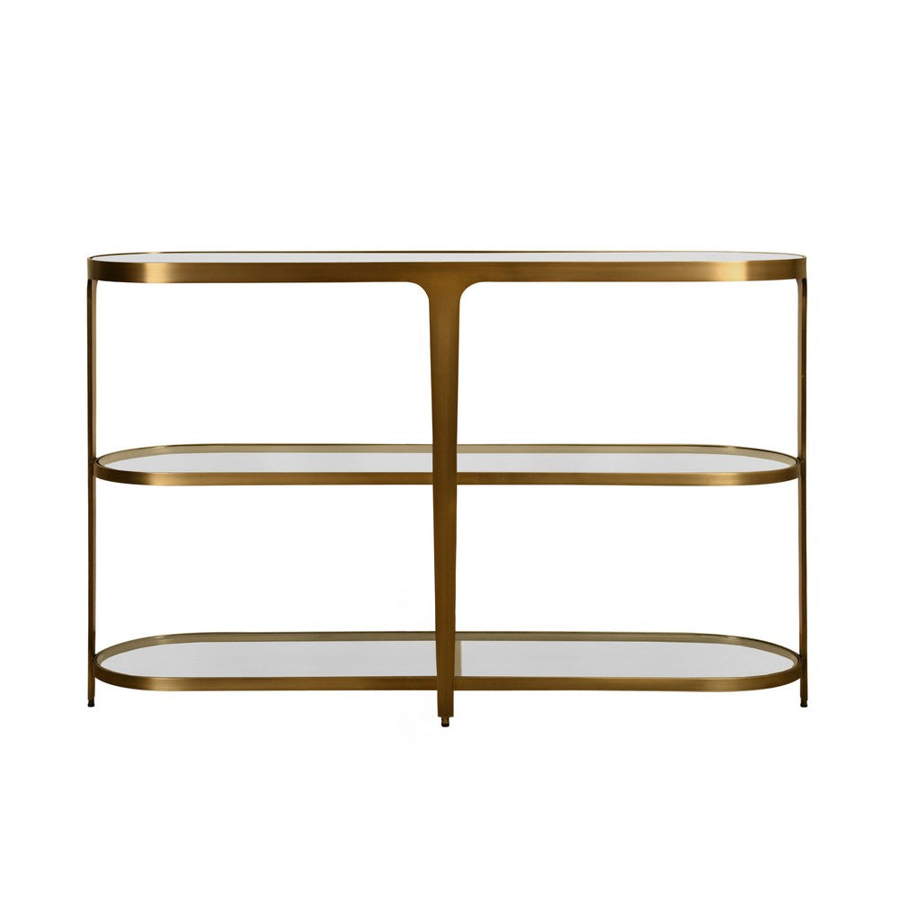 Worlds Away - Three Tier Glass Top Racetrack Console In Antique Brass - ADDISON ABR view 2
