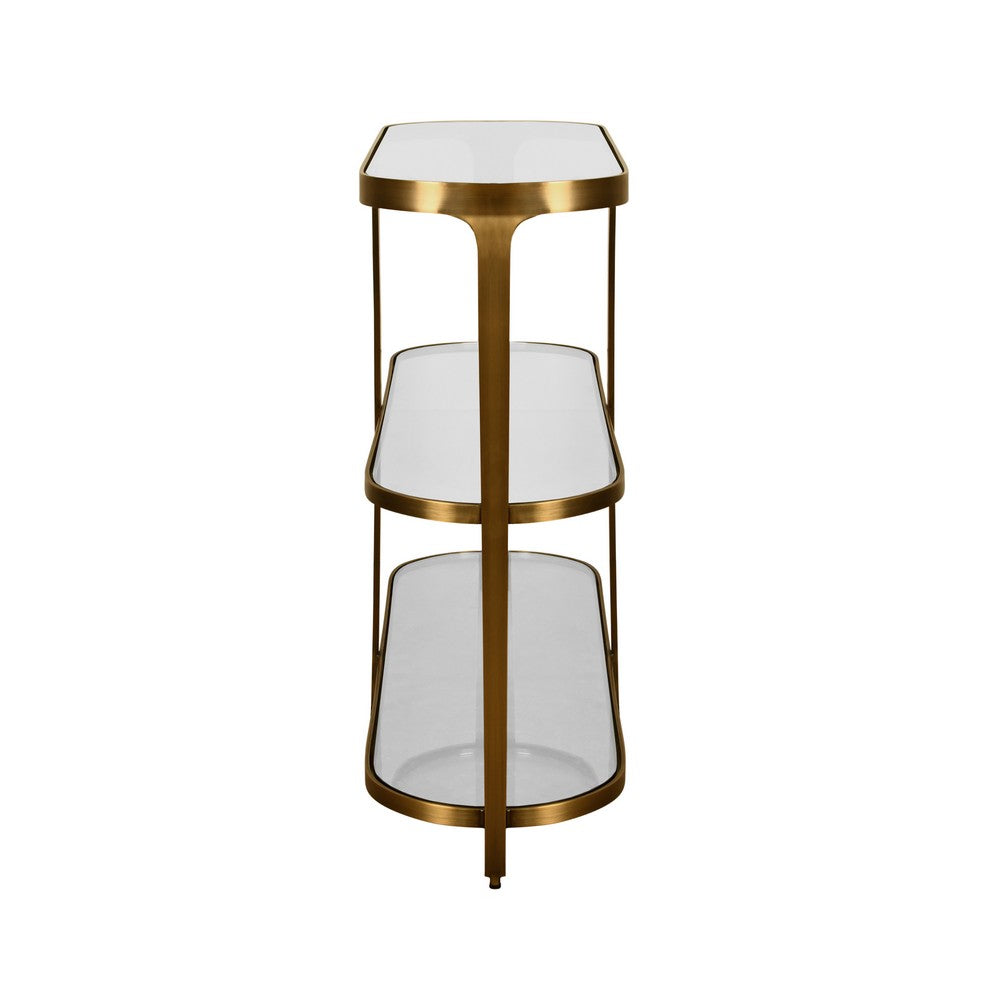 Worlds Away - Three Tier Glass Top Racetrack Console In Antique Brass - ADDISON ABR view 3