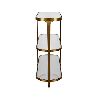 Worlds Away - Three Tier Glass Top Racetrack Console In Antique Brass - ADDISON ABR view 3