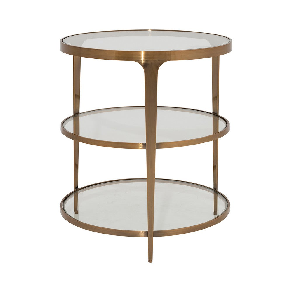 Worlds Away - Three Tier Glass Top Round End Table In Antique Brass - VIENNA ABR view 1