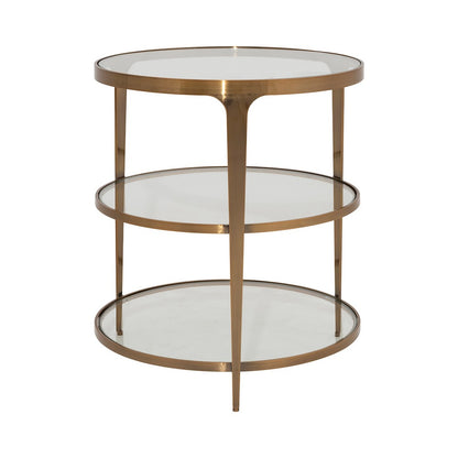 Worlds Away - Three Tier Glass Top Round End Table In Antique Brass - VIENNA ABR view 1