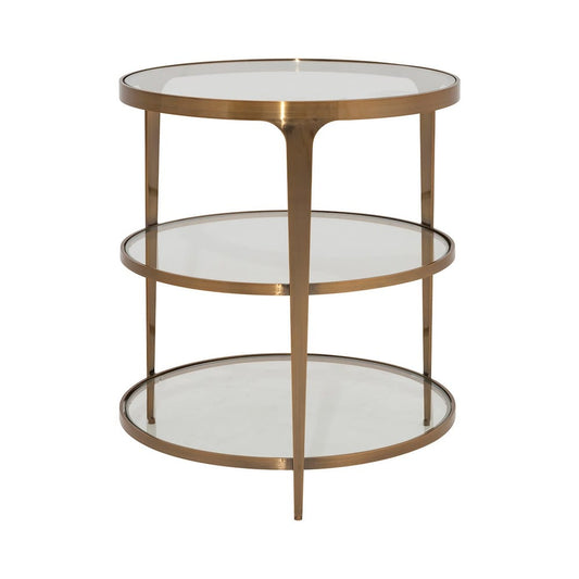 Worlds Away - Three Tier Glass Top Round End Table In Antique Brass - VIENNA ABR view 1