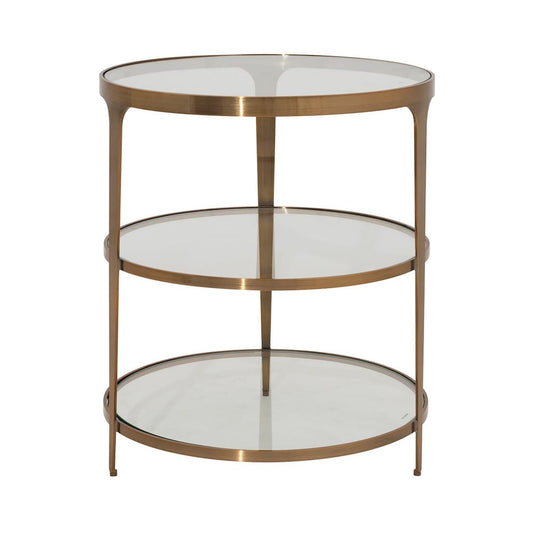 Worlds Away - Three Tier Glass Top Round End Table In Antique Brass - VIENNA ABR view 2