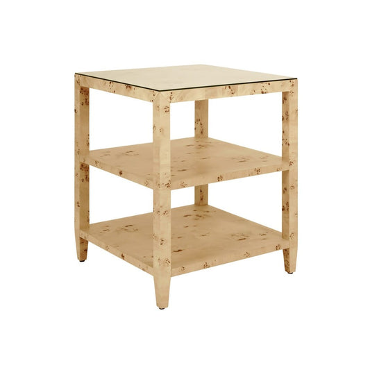 Worlds Away - Three Tier Square Side Table In Burl Wood - AMIE BW view 1