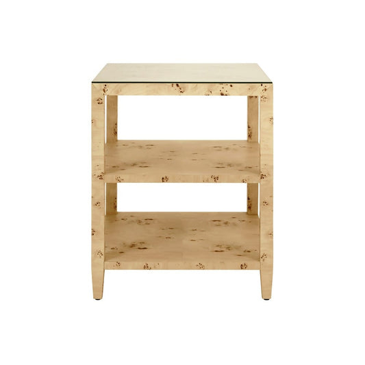 Worlds Away - Three Tier Square Side Table In Burl Wood - AMIE BW view 2