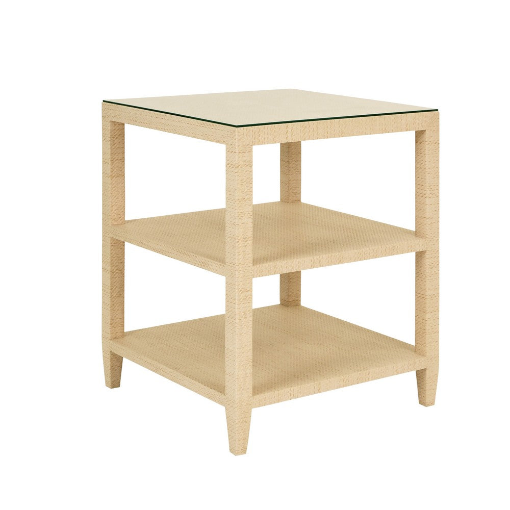 Worlds Away - Three Tier Square Side Table In Natural Grasscloth - AMIE NAT view 1
