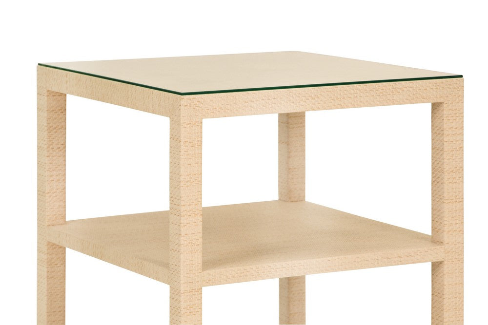 Worlds Away - Three Tier Square Side Table In Natural Grasscloth - AMIE NAT view 3