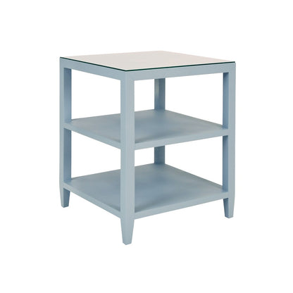 Worlds Away - Three Tier Square Side Table In Textured Light Blue Linen - AMIE LB view 1