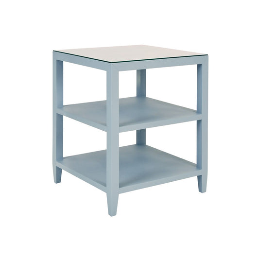 Worlds Away - Three Tier Square Side Table In Textured Light Blue Linen - AMIE LB view 1