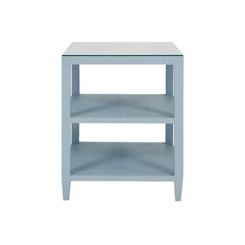 Worlds Away - Three Tier Square Side Table In Textured Light Blue Linen - AMIE LB view 2