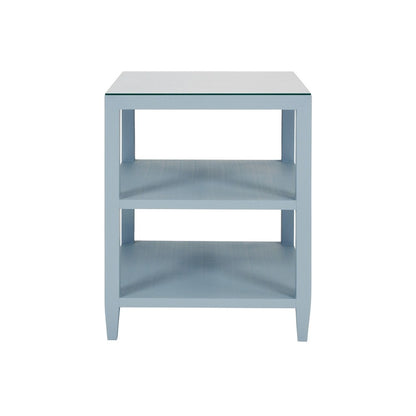 Worlds Away - Three Tier Square Side Table In Textured Light Blue Linen - AMIE LB view 2